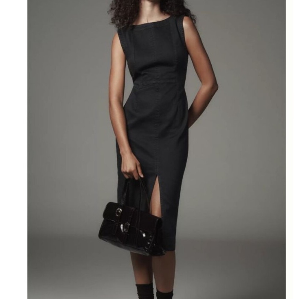 Pilcro black denim front slit midi new xs